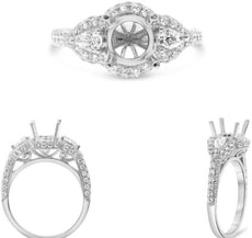 .73CT DIAMOND 14KT WHITE GOLD ROUND & PEAR SHAPE HALO SEMI MOUNT ENGAGEMENT RING