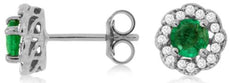 .90CT DIAMOND & AAA EMERALD 14KT WHITE GOLD ROUND FLOWER FILIGREE STUD EARRINGS