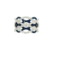 2.16CT DIAMOND & AAA SAPPHIRE 18K WHITE GOLD MULTI ROW INFINITY CRISS CROSS RING