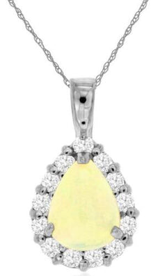 1.0CT DIAMOND & AAA OPAL 14KT WHITE GOLD 3D PEAR SHAPE & ROUND TEAR DROP PENDANT