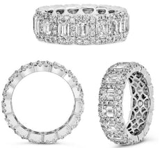 4.61CT DIAMOND PLATINUM 3D ROUND & EMERALD CUT 5 STONE WEDDING ANNIVERSARY RING