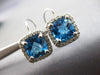 LARGE 6.62CT DIAMOND & AAA BLUE TOPAZ 14KT WHITE GOLD LEVERBACK HANGING EARRINGS