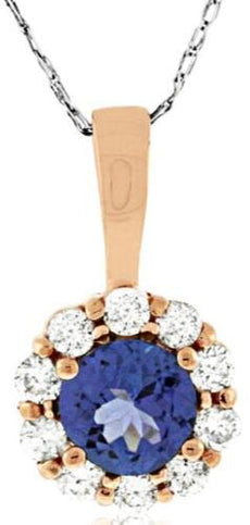 1.0CT DIAMOND & AAA TANZANITE 14KT ROSE GOLD 3D CLASSIC FLOWER FLOATING PENDANT