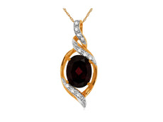 2.28CT DIAMOND & AAA GARNET 14KT 2 TONE GOLD OVAL DOUBLE SWIRL TEAR DROP PENDANT