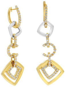 ESTATE .38CT DIAMOND 14K 2 TONE GOLD 3D MULTI SHAPE GEOMETRICAL HANGING EARRINGS