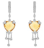 LARGE 12.05CT DIAMOND & AAA CITRINE 14KT WHITE GOLD HEART SHAPE HANGING EARRINGS