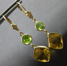 LARGE 7.80CT AAA CITRINE & AAA PERIDOT 14K YELLOW GOLD LEVERBACK EARRINGS #27904