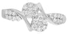 ESTATE .49CT DIAMOND 14KT WHITE GOLD CLASSIC DOUBLE FLOWER CRISS CROSS LOVE RING