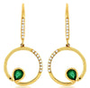 0.38CT DIAMOND & AAA EMERALD 14K YELLOW GOLD 3D CIRCLE OF LIFE HANGING EARRINGS
