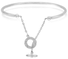 ESTATE .16CT DIAMOND 18KT WHITE GOLD CIRCLE OF LIFE CUFF TOGGLE BANGLE BRACELET