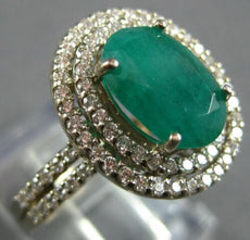 3.70CT DIAMOND & AAA EMERALD 14K WHITE GOLD 3D OVAL & ROUND HALO ENGAGEMENT RING