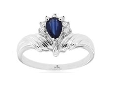 .60CT DIAMOND & AAA SAPPHIRE 14KT WHITE GOLD 3D PEAR SHAPE & ROUND CROWN RING