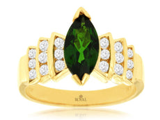 1.52CT DIAMOND & AAA RUSSALITE 14KT YELLOW GOLD MARQUISE & ROUND ENGAGEMENT RING