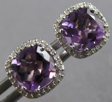 2.13CT DIAMOND & AAA AMETHYST 14KT WHITE GOLD CUSHION & ROUND HALO STUD EARRINGS
