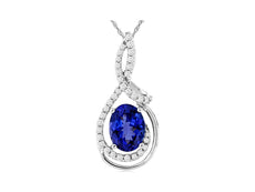 2.31CT DIAMOND & AAA TANZANITE 14K WHITE GOLD 3D OVAL INFINITY LOVE KNOT PENDANT