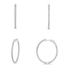 LARGE 1.81CT DIAMOND 14KT WHITE GOLD 3D LUCIDA INSIDE OUT HOOP HANGING EARRINGS
