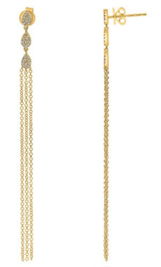 .17CT DIAMOND 14KT YELLOW GOLD 3D CLASSIC MULTI TEAR DROP ELONGATED FUN EARRINGS