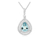 1.70CT DIAMOND & AAA AQUAMARINE 14K WHITE GOLD 3D PEAR SHAPE DOUBLE HALO PENDANT
