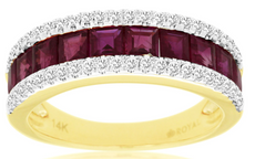 2.35CT DIAMOND AAA RUBY 14KT YELLOW GOLD PRINCESS 3 ROW CHANNEL ANNIVERSARY RING