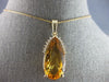 LARGE 10.10CT DIAMOND & AAA YELLOW TOPAZ 14KT YELLOW GOLD 3D TEAR DROP PENDANT