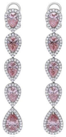 13.88CT WHITE & PINK DIAMOND 18KT WHITE GOLD PEAR SHAPE & ROUND HANGING EARRINGS