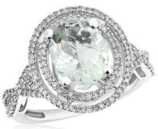 2.77CT DIAMOND & AAA GREEN AMETHYST 14KT WHITE GOLD OVAL HALO INFINITY LOVE RING