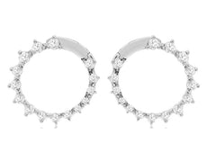 ESTATE .95CT DIAMOND 14KT WHITE GOLD 3D ROUND SIDEWAYS HOOP HANGING EARRINGS