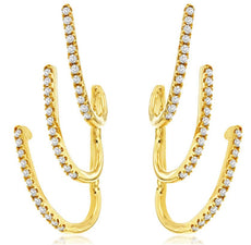ESTATE .42CT DIAMOND 14K YELLOW GOLD 3D MULTI ROW UMBRELLA EAR CLIMBER EARRINGS