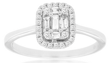 .4CT DIAMOND 14K WHITE GOLD ROUND & BAGUETTE CLUSTER SQUARE HALO FRIENDSHIP RING