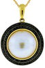 .30CT BLACK DIAMOND & AAA PEARL 14KT YELLOW GOLD HALO CIRCULAR FLOATING PENDANT