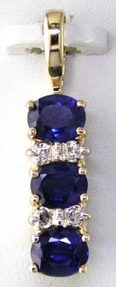 1.36CT DIAMOND & AAA SAPPHIRE 14KT YELLOW GOLD 3D OVAL & ROUND FLOATING PENDANT