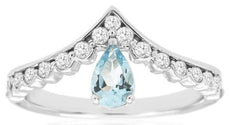 .72CT DIAMOND & AAA AQUAMARINE 14K WHITE GOLD 3D PEAR SHAPE & ROUND V SHAPE RING