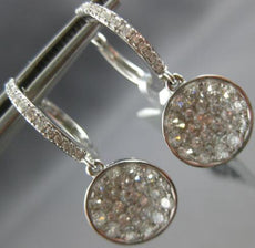 ESTATE 1.65CT DIAMOND 18KT WHITE GOLD ROUND CLUSTER HUGGIE FUN HANGING EARRINGS
