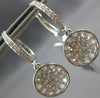 ESTATE 1.65CT DIAMOND 18KT WHITE GOLD ROUND CLUSTER HUGGIE FUN HANGING EARRINGS