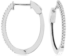 .15CT DIAMOND 14KT WHITE GOLD 3D CLASSIC SHARED PRONG OVAL HOOP HANGING EARRINGS