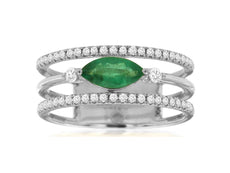.78CT DIAMOND & AAA EMERALD 14KT WHITE GOLD PAST PRESENT FUTURE ANNIVERSARY RING