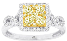 .86CT WHITE & FANCY YELLOW DIAMOND 14KT WHITE 2 TONE GOLD SQUARE INFINITY RING