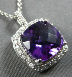 2.20CT DIAMOND & AAA AMETHYST 14K WHITE GOLD 3D CUSHION & ROUND FLOATING PENDANT