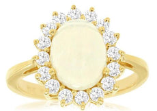 2.35CT DIAMOND & AAA OPAL 14KT YELLOW GOLD OVAL & ROUND CLASSIC FLOWER LOVE RING