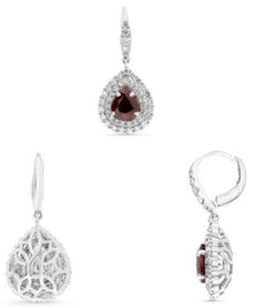2.22CT DIAMOND & AAA RUBY 18KT WHITE GOLD 3D PEAR SHAPE & ROUND HANGING EARRINGS