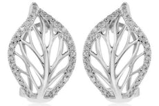 WIDE. 32CT DIAMOND 14KT WHITE GOLD 3D DOUBLE LEAF FUN CLIP ON HANGING EARRINGS