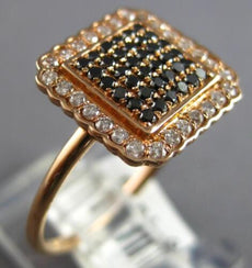 .44CT WHITE & BLACK DIAMOND 14KT ROSE GOLD CLUSTER SQUARE HALO OCTAGON FUN RING