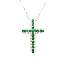.56CT DIAMOND & AAA EMERALD 18KT YELLOW GOLD 3D CLASSIC CROSS FLOATING PENDANT