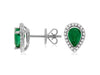 .87CT DIAMOND & AAA EMERALD 14K WHITE GOLD PEAR SHAPE & ROUND HALO STUD EARRINGS