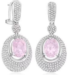 5.28CT DIAMOND & AAA PINK AMETHYST 14KT WHITE GOLD OVAL & ROUND HANGING EARRINGS