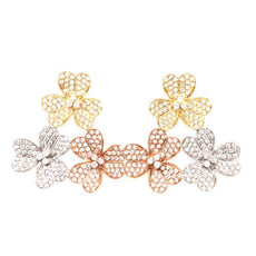 LARGE 2.28CT DIAMOND 18KT TRI COLOR GOLD 3D MULTI FLOWER FUN HANGING EARRINGS