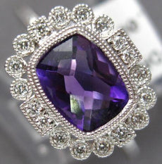 1.54CT DIAMOND & AAA AMETHYST 14KT WHITE GOLD CUSHION & ROUND FLOWER SQUARE RING