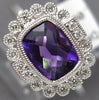 1.54CT DIAMOND & AAA AMETHYST 14KT WHITE GOLD CUSHION & ROUND FLOWER SQUARE RING
