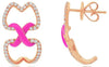 .55CT DIAMOND & PINK ENAMEL 14KT ROSE GOLD DOUBLE HEART X LOVE HANGING EARRINGS