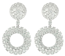 EXTRA LARGE 37CT DIAMOND 18KT WHITE GOLD ROUND MULTI ROW FLORAL HANGING EARRINGS